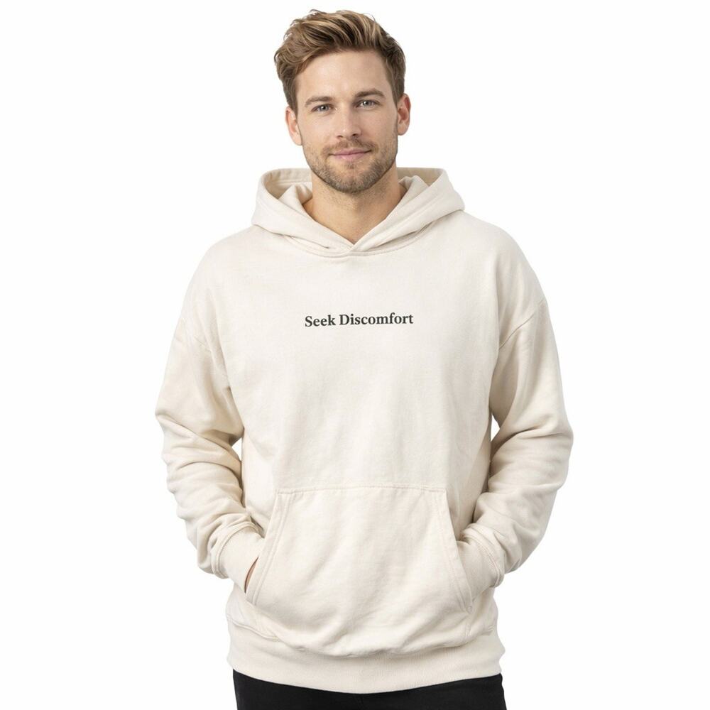 Seek Discomfort Cream Hoodie Swetashirt Lightening Bolt Mens Large